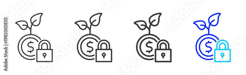 Safe Lock icon collection creative outline style finance multiple thickness variations for angel investor startup growth business investment modern vector pack