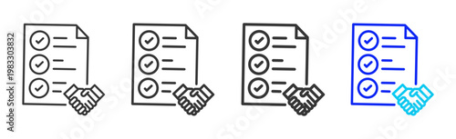 Deal Check icon collection creative outline style finance multiple thickness variations for angel investor startup growth business investment modern vector pack