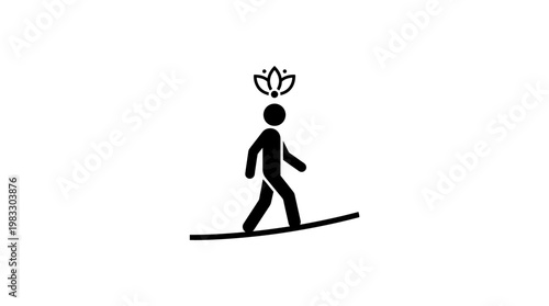 Person Walking on a Tightrope with Lotus Flower Symbol