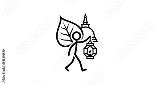 Buddhist Inspired Stick Figure with Leaf Lantern
