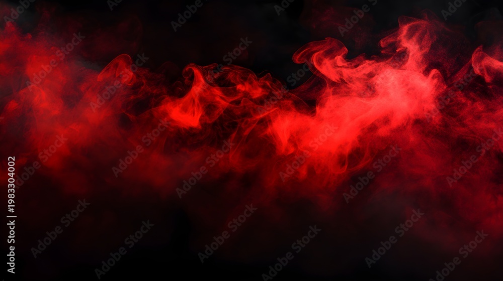 Fototapeta premium Fiery Red Smoke Swirling on Black Background