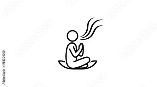 Meditating Stick Figure Exhaling in Lotus Position