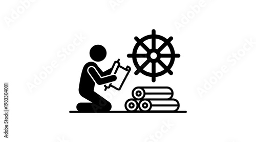 Black Icon of Person Planning with Steering Wheel