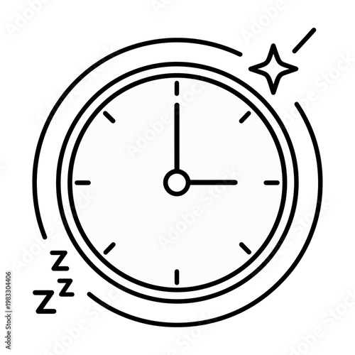Vector of a clock with a star and zzz symbols indicating sleep and time.