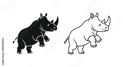 Rhino Cartoons: Fun & Silly Rhino Designs Vector