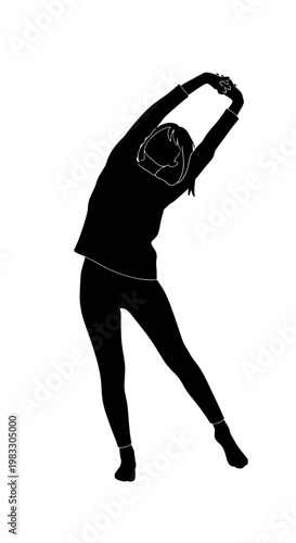 Silhouette of a woman performing a side bend stretch, emphasizing flexibility and physical activity.
