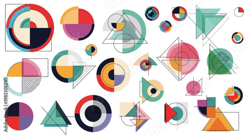 Colorful Geometric Abstract Shapes Composition Trio.