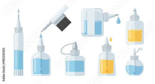 Medical syringes and vials arranged for injection main subject.