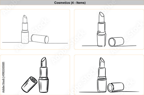 Continuous one line drawing of lipstick, elegant makeup cosmetic product sketch, fashion beauty accessory illustration, black and white minimalist art.