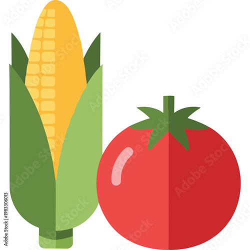 Fresh corn and tomato illustration for food and agriculture themes