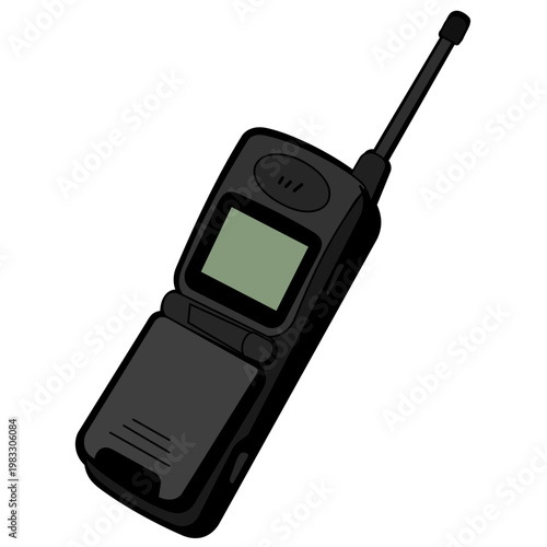 Retro Flip Phone Clamshell Mobile Vector on Transparent Background. Open flip phone vector illustration in a classic black finish. Isolated on a transparent background for versatile design use. 