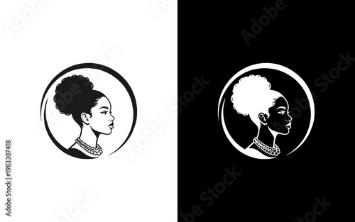 Fotografie Beautiful Afro Hair Lady Profile Icon for Beauty and Wellness Branding