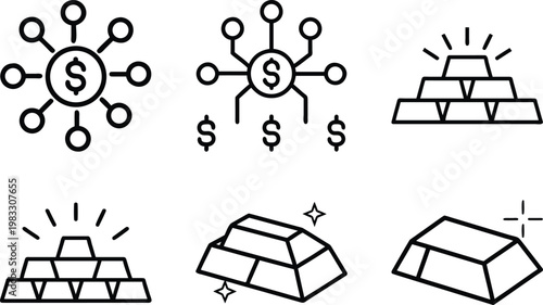Gold bars stack investment finance wealth and luxury precious metal asset icons.