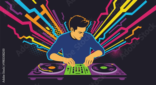 Young man mixing music tracks digitally.