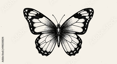 Black and white butterfly illustration.