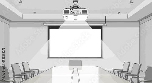 Conference room with projector screen.