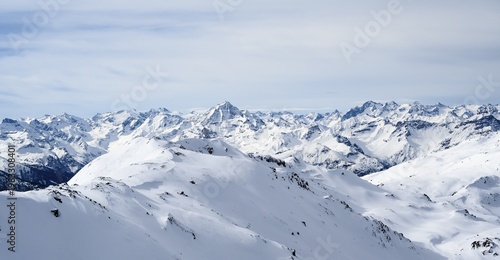 Mountain panorama, untouched snow-covered mountains, Wattentaler Lizum, Tuxer Alps, Tyrol, Austria