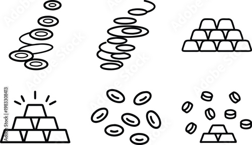 Money coins and gold bars icons representing finance investment and wealth concept.