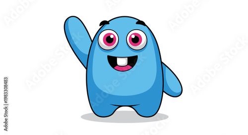 Blue cartoon character with smile.