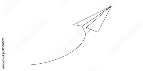 Continuous line art of a paper plane flying with a loop path.