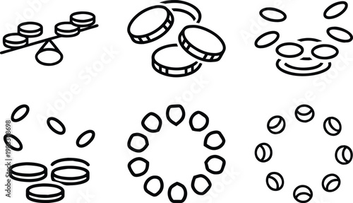 Scattered coins and currency symbols representing financial concepts money flow and exchange.