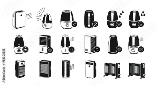 Collection of vintage portable radio illustrations in black and white