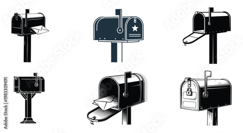 Hand Drawn Mailbox Vector Illustrations Set for Postal Delivery