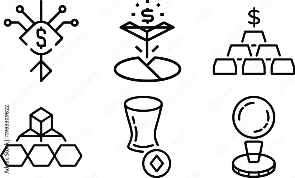 Naklejka premium Set of 6 business and technology line icons for websites, applications and presentations.