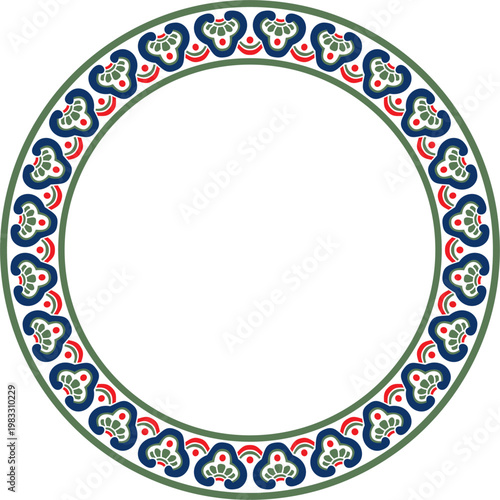 Vector colorful Chinese circle, ring, frame.  Round ornaments of oriental peoples, korea, taiwan, china, hong kong, indonesia