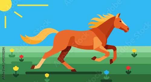 Brown Horse Running in Field Freely.