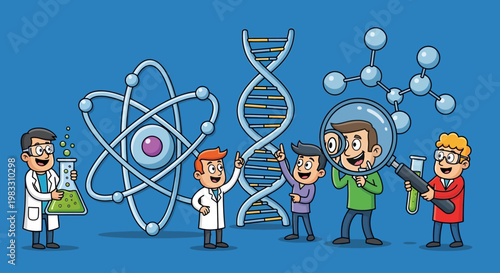 Cartoon scientists in lab coats.