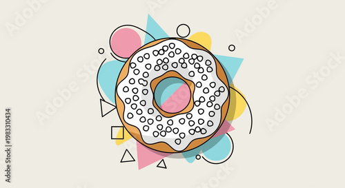 Donut with white frosting and sprinkles.