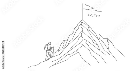 Person standing on mountain peak triumphantly.