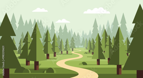 Trees forest green coniferous pine landscape.