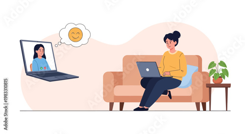 Woman using laptop for video call.