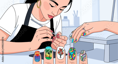 Woman painting her finger nails.