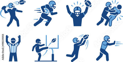 American football players in dynamic action poses vector illustration