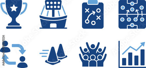 Sports and competition icons trophies strategy teamwork and performance