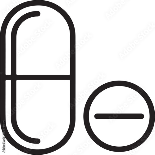 Black and white icon of a capsule and a minus sign
