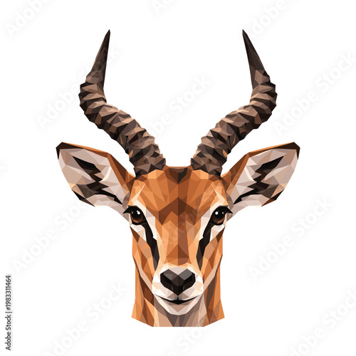Low Poly Impala Head Portrait, African Wildlife Geometric Animal Illustration, Polygonal Animal Face, Low Poly antelope Head Portrait