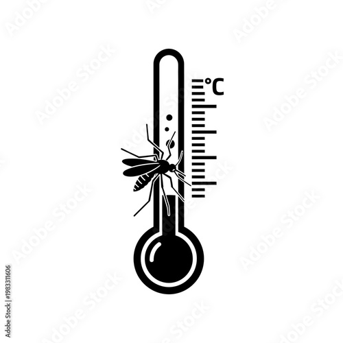Mosquito and Temperature Icon – Thermometer with Mosquito Illustration