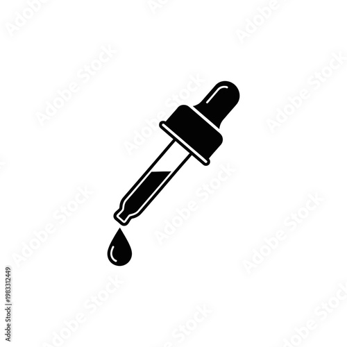 Black and White Icon of Dropper with Liquid Droplet