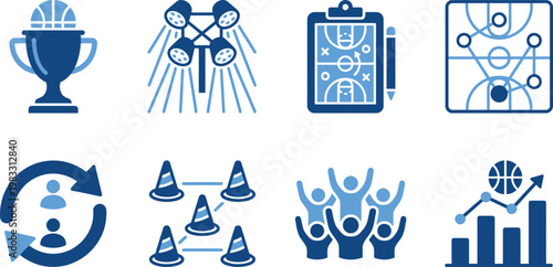 Sports coaching and competition icons set