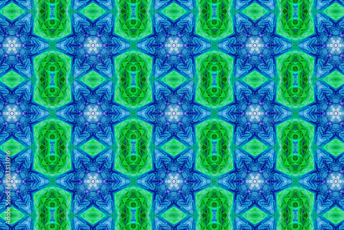 Abstract fractal pattern of blue openwork hexagonal stars arranged in vertical and horizontal rows. 3D rendering. 3D illustration.