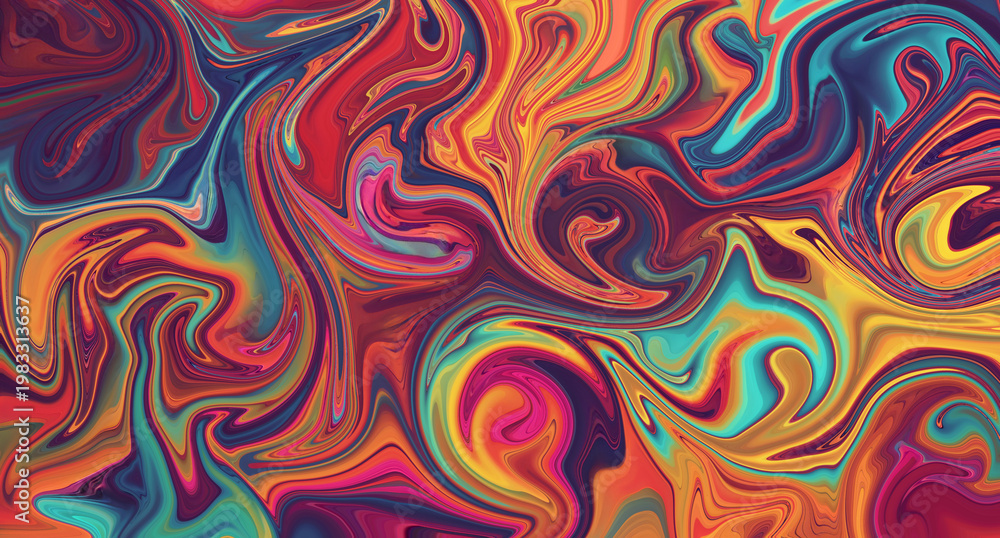 Obraz premium Vibrant Abstract Liquid Swirls of Rainbow Colors Creating a Mesmerizing Marble Effect Background