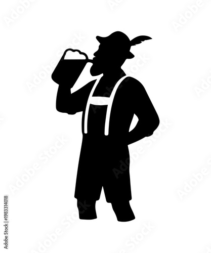 Bavarian man wearing lederhosen drinking beer silhouette