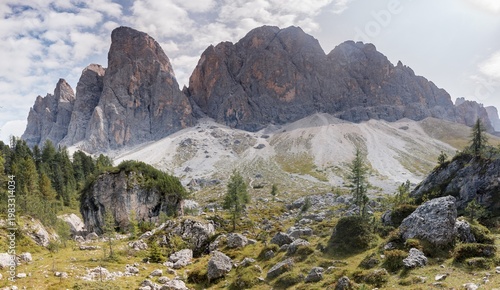 Rocks, boulders, scree field below the Geisler peaks, behind the Geisler group, Villnösstal Sass Rigais, Dolomites, South Tyrol, Italy