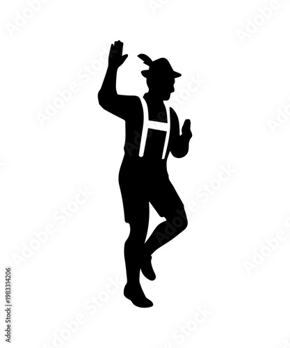 Oktoberfest man dancing traditional bavarian folk dance silhouette