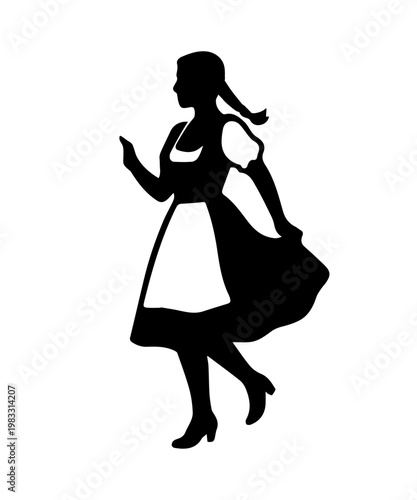 Oktoberfest woman dancing traditional bavarian folk dance silhouette