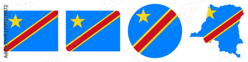 democratic republic of the congo circular, democratic republic of the congo rectangular, and democratic republic of the congo map flag flat icon
